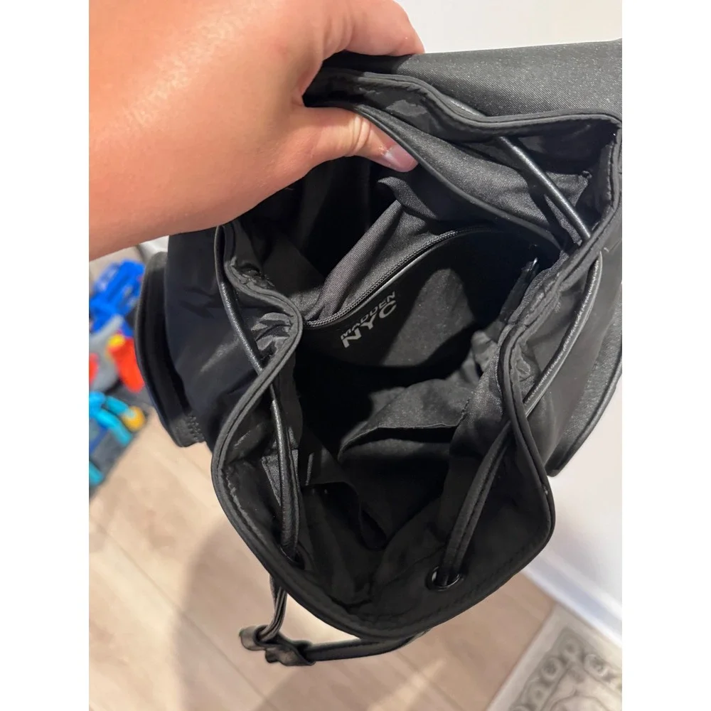 Madden NYC Black Nylon Mini Backpack with Chain Detail and Branded Straps